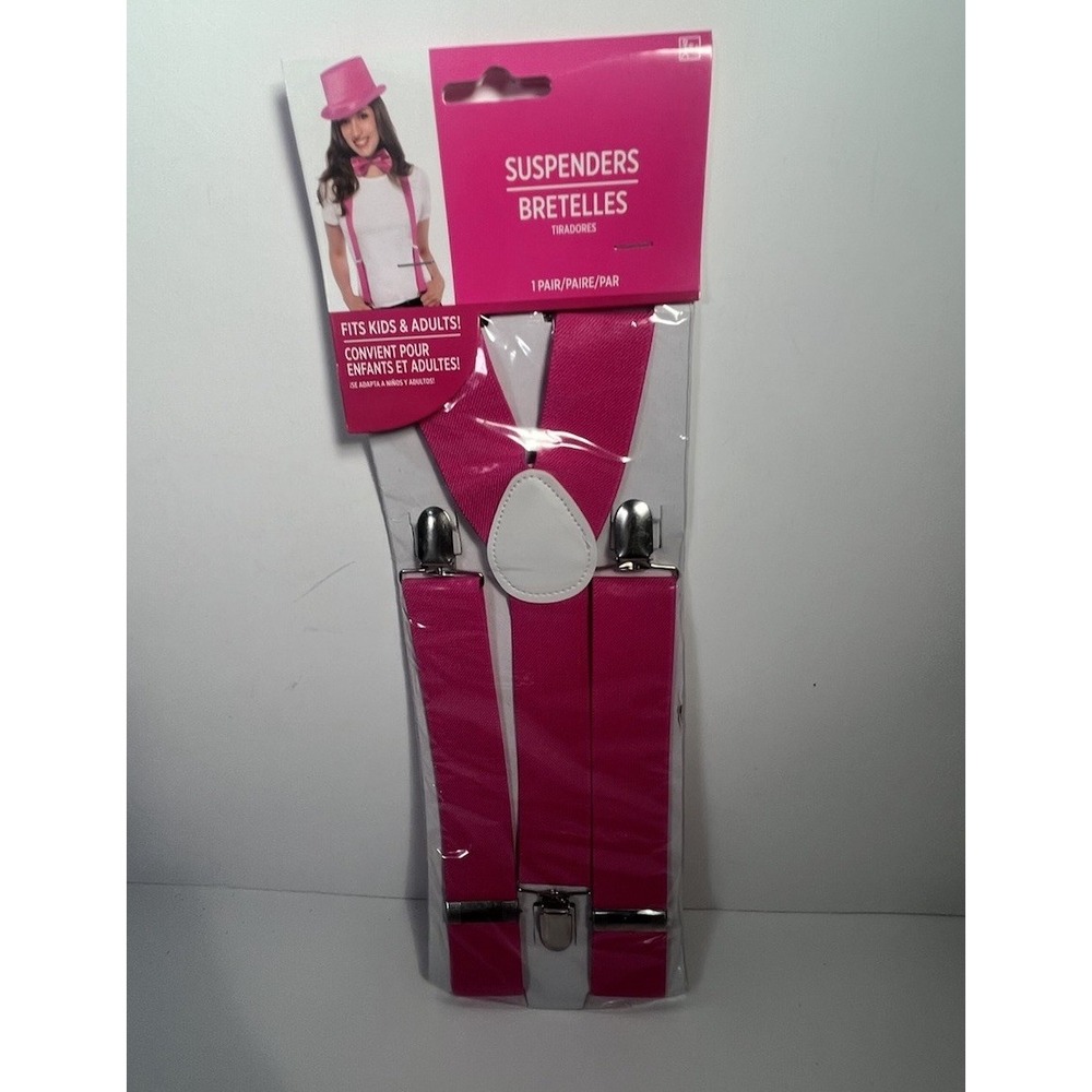 Suspenders Pink Adjustable One Size Fits Most Adults And Kids by Amscan